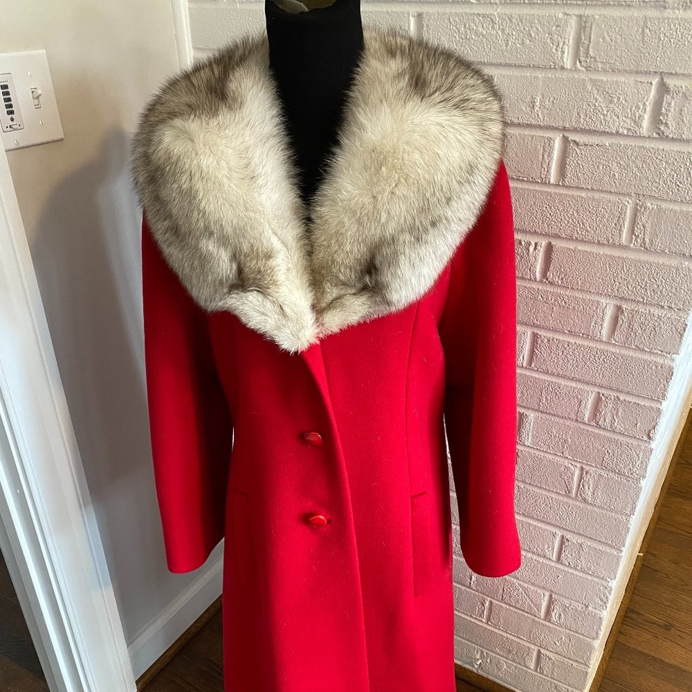 Vintage (1960's/1970's) Red Wool Coat With Real Fur Collar